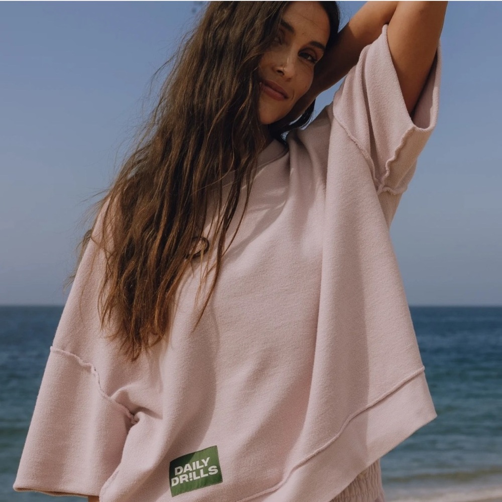 Daily Drills Dusty Rose Cropped Sleeve Crewneck